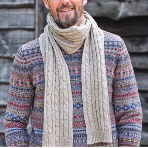 NEW WOOLOVERS Cashmere & Merino Cable Scarf Flannel Grey